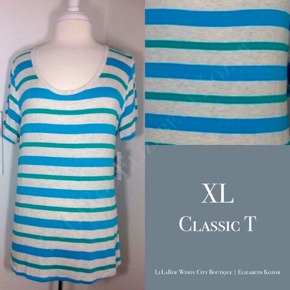 LuLaRoe Classic T XL New With Tags! Super Soft, Lightweight, Stripes 💚💙